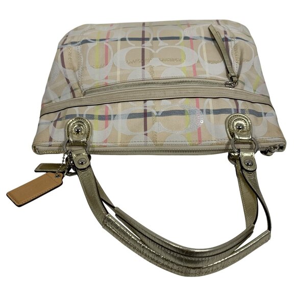 COACH Poppy Signature Ivory Gold Tattersall Sequined Glam Tote Purse 19867 - Picture 11 of 16